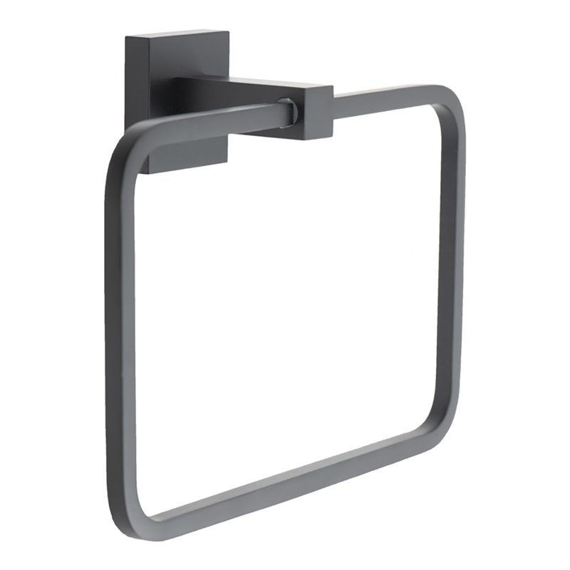 Tella Square Series Rust and Stain Resistant Brass Towel Ring in Matte Black