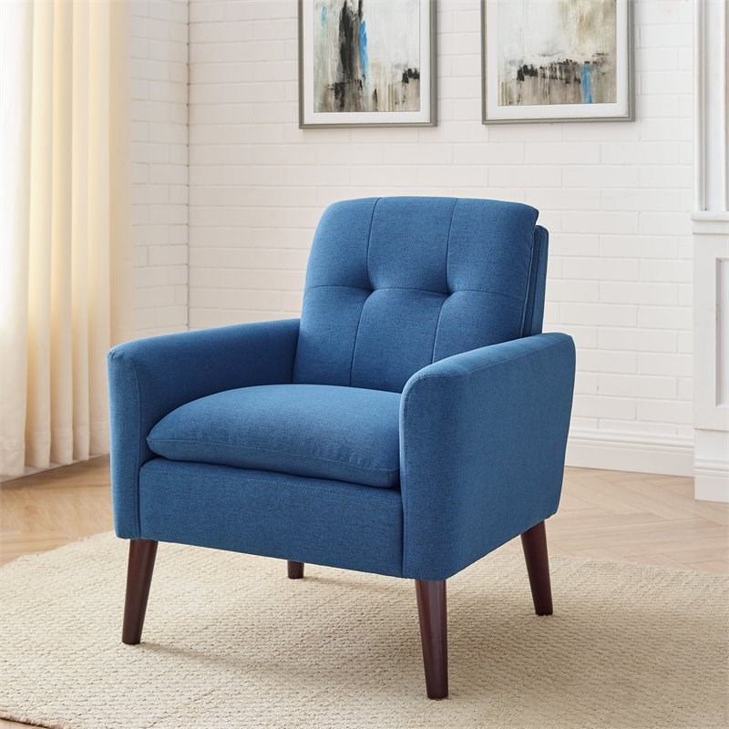Oadeer Home Button-Tufted Modern Polyester Fabric Accent Chair in Blue