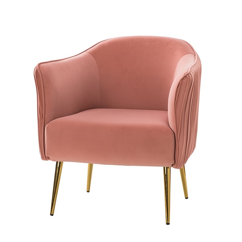 14 Karat Home Martelli Velvet Barrel Chair with Metal Legs-Pink ...