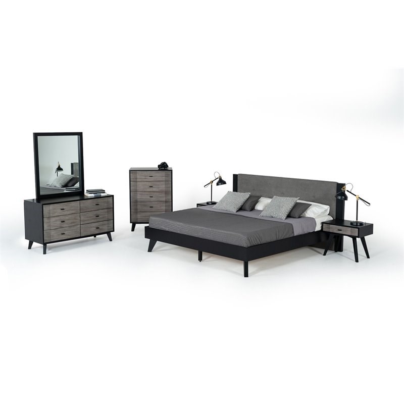 Limari Home Panther  Veneer Wood 5 Drawers Bedroom Chest in Gray/Black