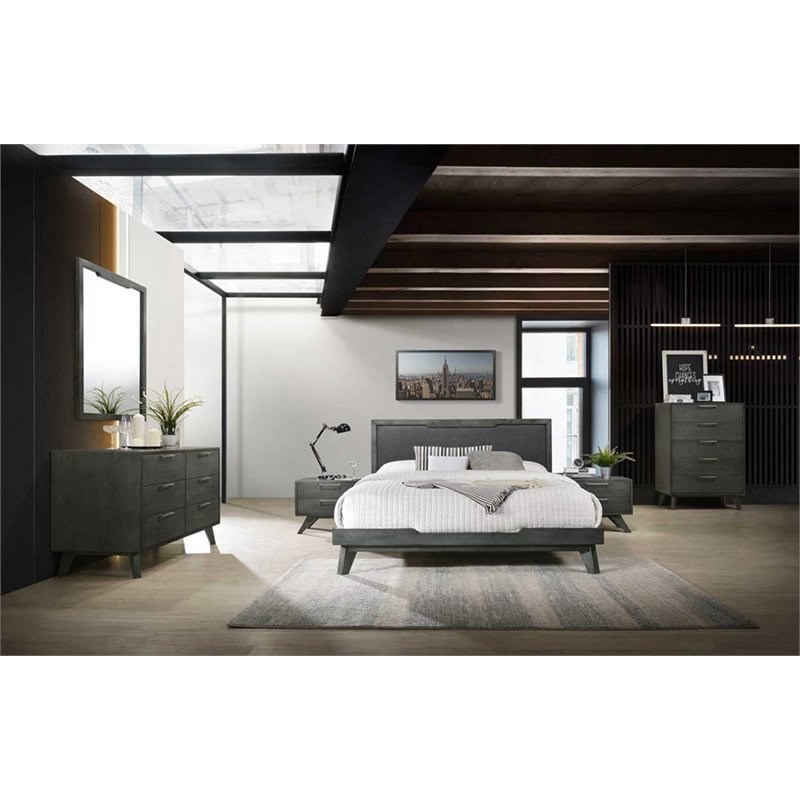 Limari Home Soria Modern Veneer Wood and Stainless Steel Bedroom Chest in Gray