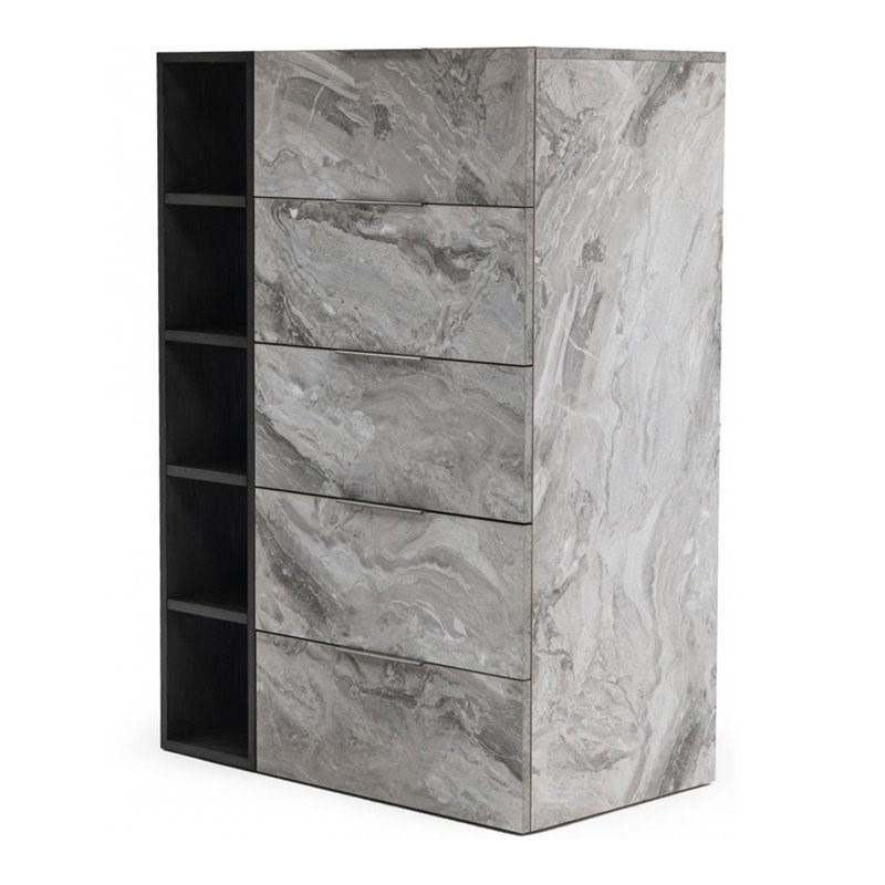 Limari Home Maranello Modern MDF Wood and Faux Marble Bedroom Chest in Gray Wash