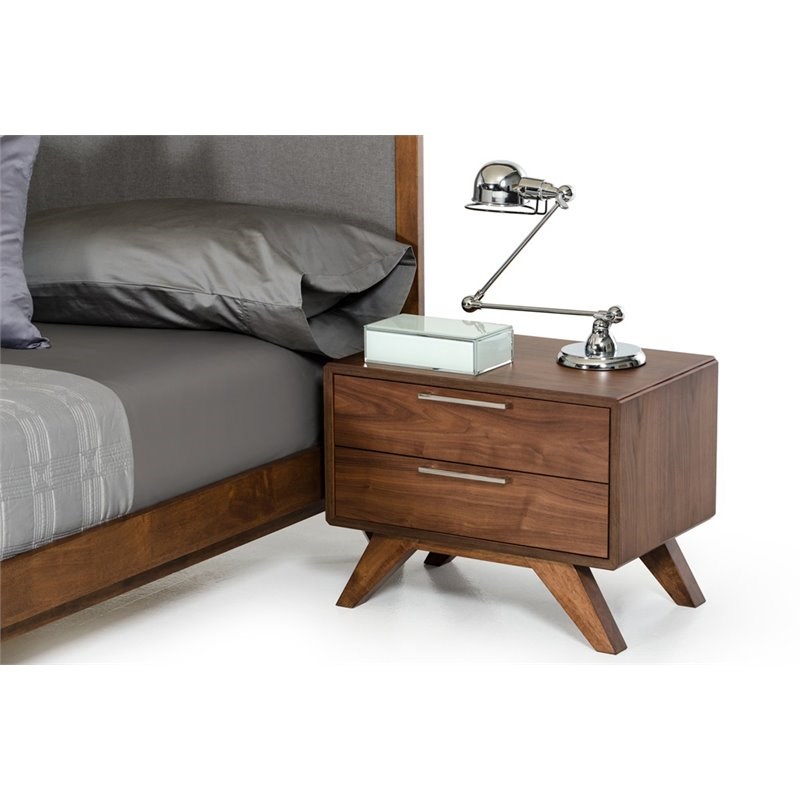Limari Home Soria Modern Wood and Stainless Steel Bedroom Nightstand in Walnut