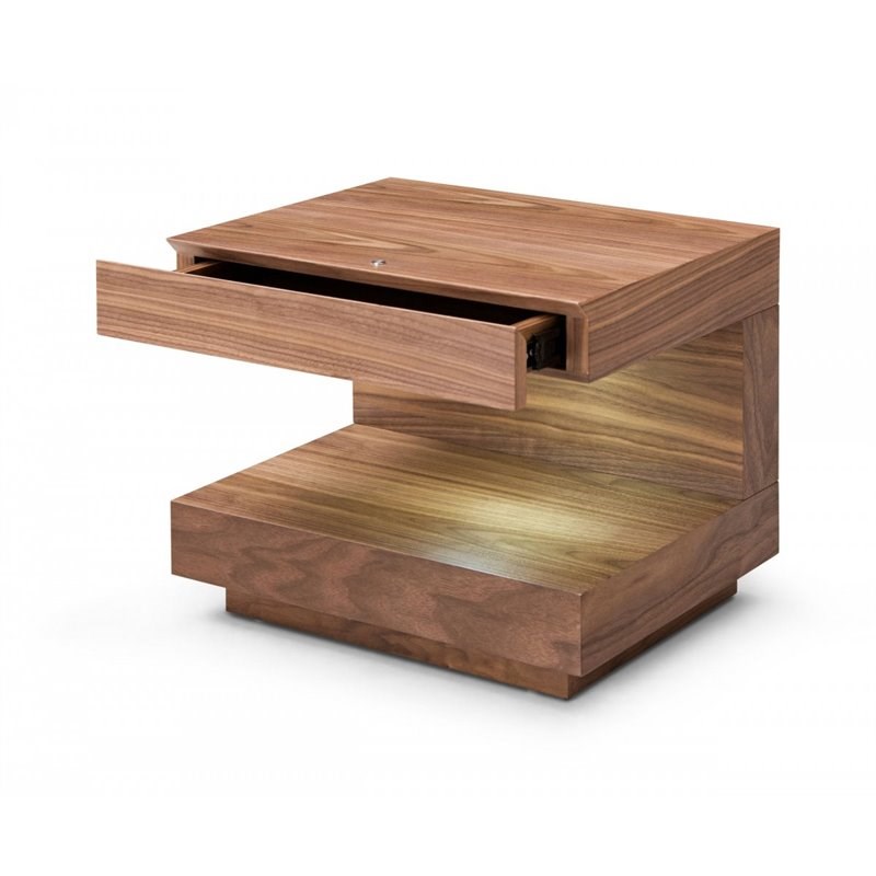 Limari Home Esso LED Contemporary Veneer Wood Nightstand with 1 Drawer in Walnut