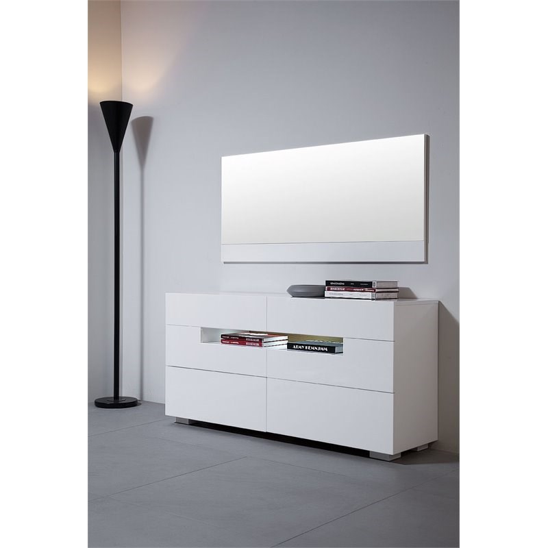 Limari Home Ceres 6-Drawer LED Light Contemporary MDF Wood Dresser in White