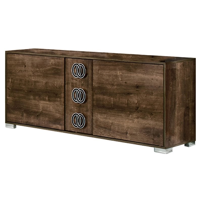 Limari Home Athen 3-Drawer Modern Wood & Chrome Dresser in Brown/Black