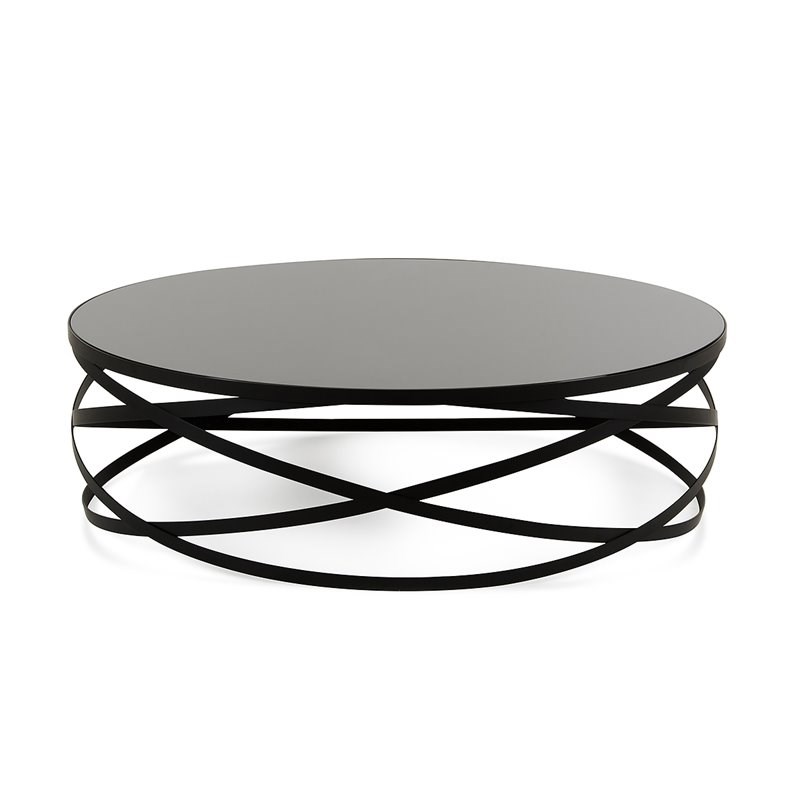 Limari Home Wixon 43" Round Modern Glass & Metal Coffee Table in Black