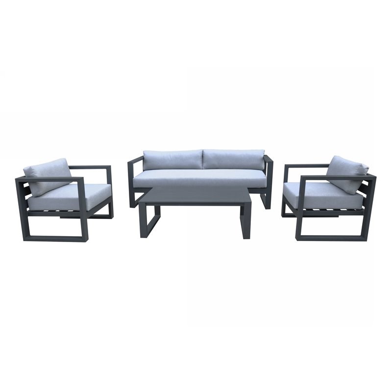 Limari Home Weber Modern Fabric & Aluminum Outdoor Sofa Set in Gray/Black