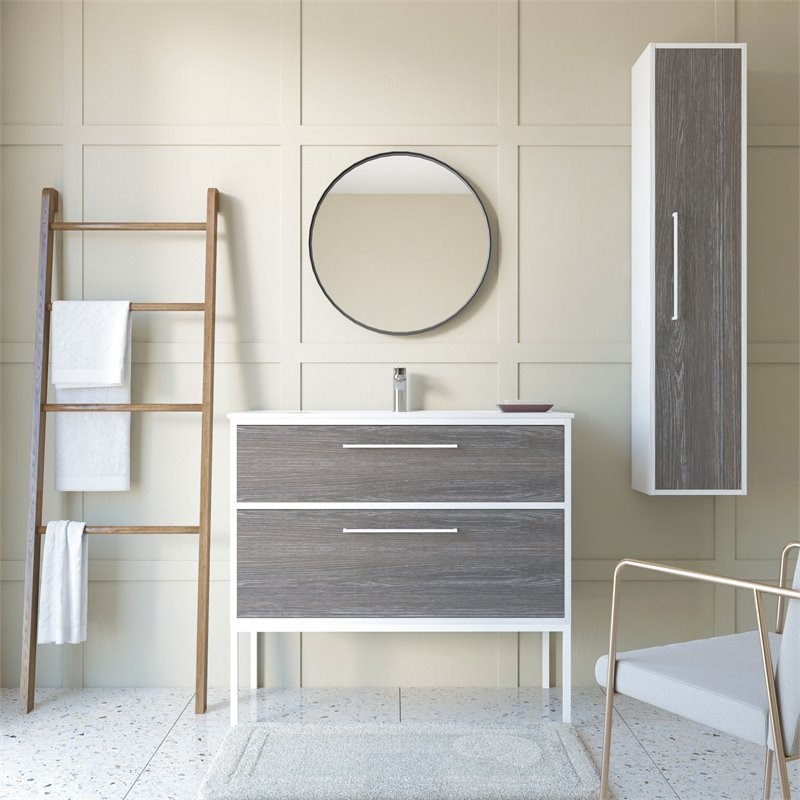 Randalco Chelsea Modern Wood Column Bathroom Cabinet in Charred Oak