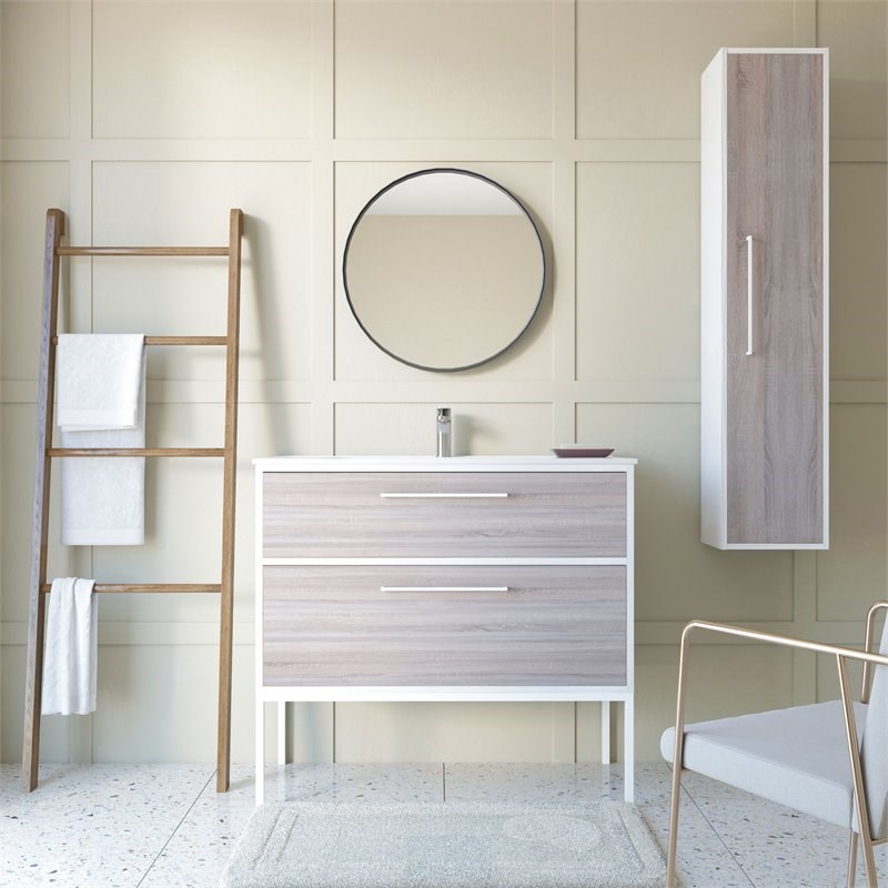 Randalco Chelsea Modern Wood Column Bathroom Cabinet in Weathered Oak