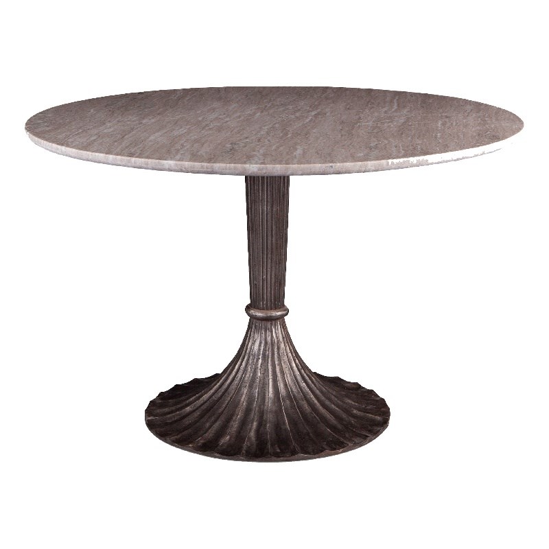 World Interiors Palm Desert Round Marble/Iron Dining Table in Brown