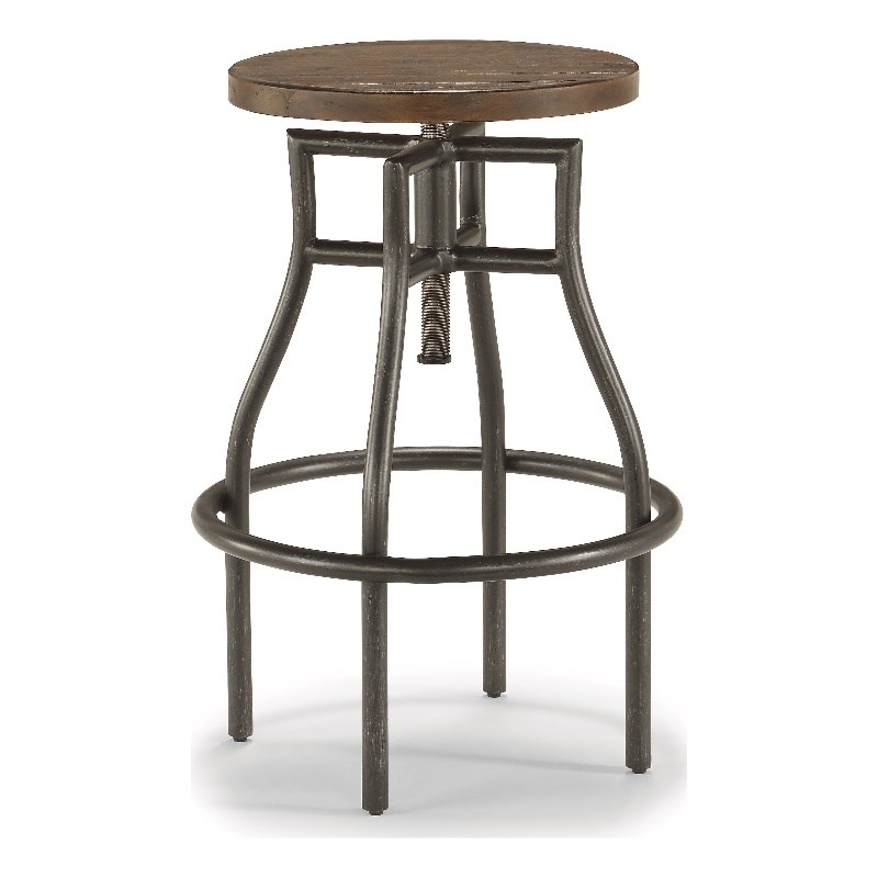 Carpenter Brown Stool with Wood Top and Metal Legs
