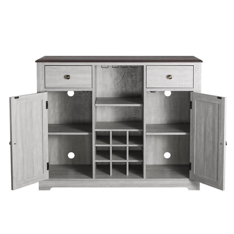 LIVILAND 47 in. Wood Bar w/ Brushed Nickel Knobs Off White