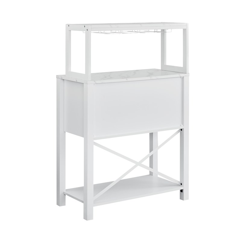 LIVILAND 32 in White Buffet Bar Wine Rack w/ Marbling Pattern