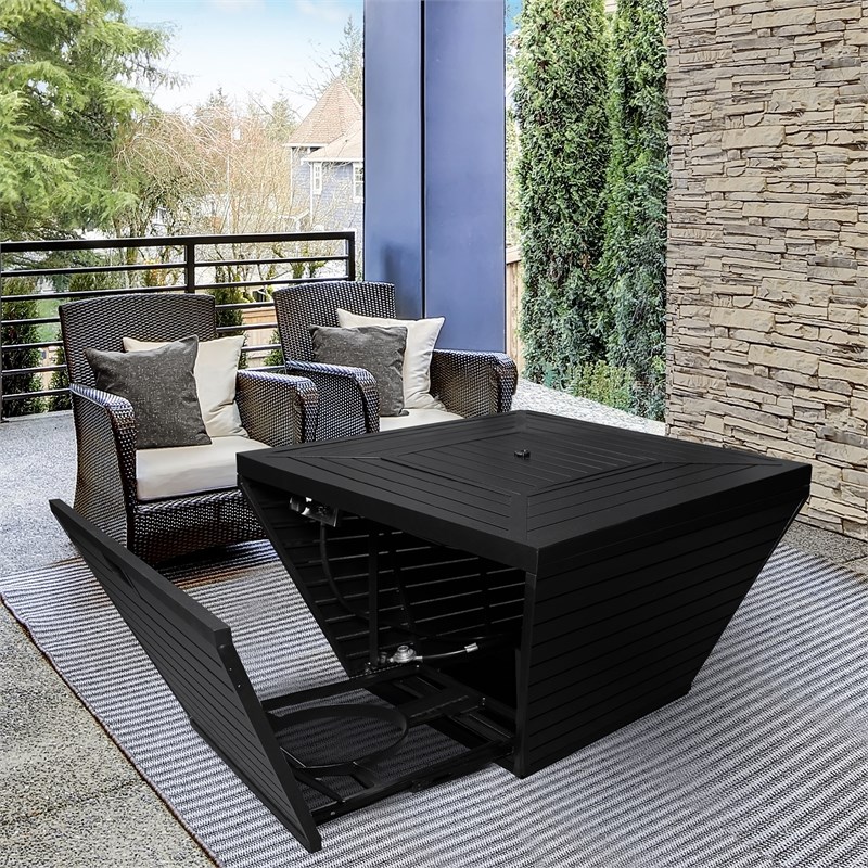 Sunbeam Contemporary Style Aluminum Fire Table In Matte Black Finish 