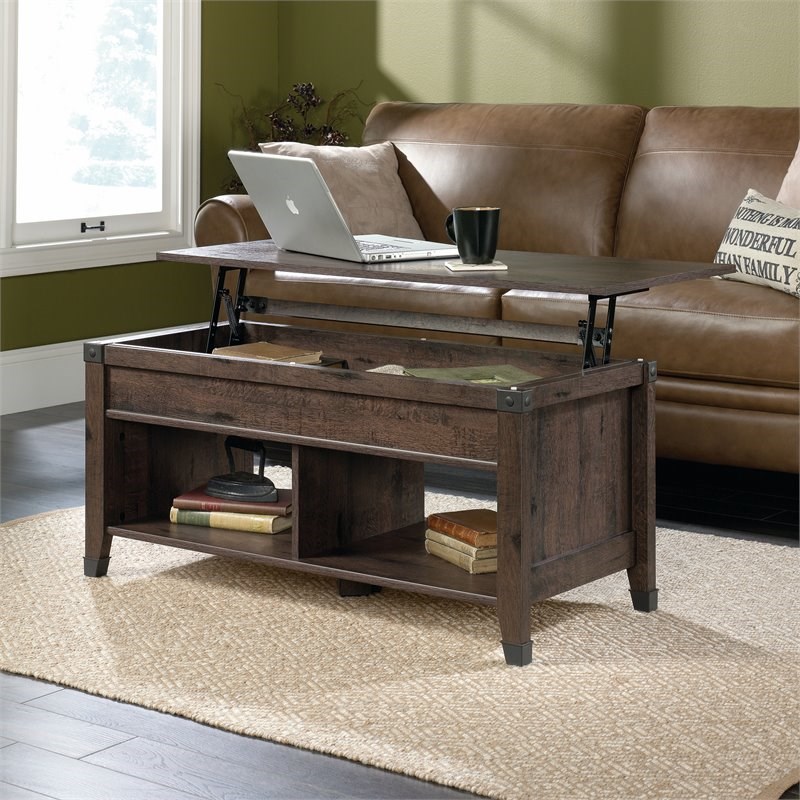 sauder carson forge lift-top wood and metal coffee table ...