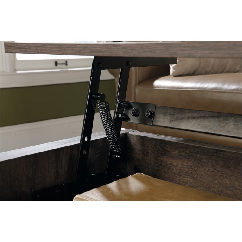 Sauder Carson Forge Lift-Top Wood and Metal Coffee Table in Coffee Oak