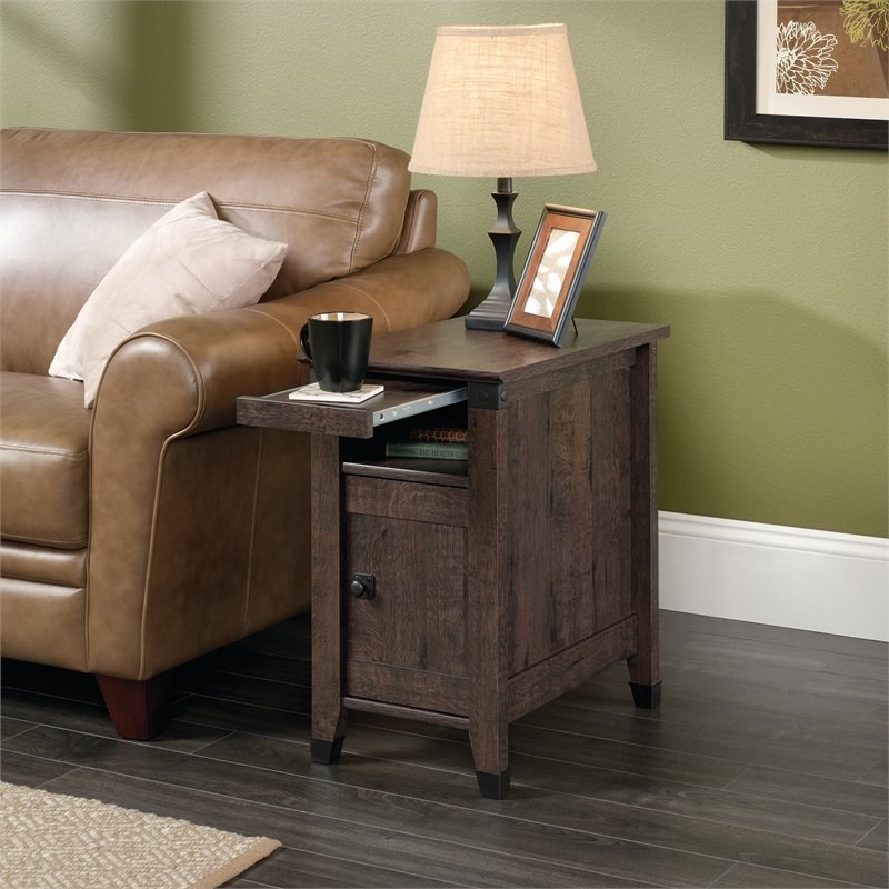 Sauder Carson Forge Engineered Wood End Table in Coffee Oak