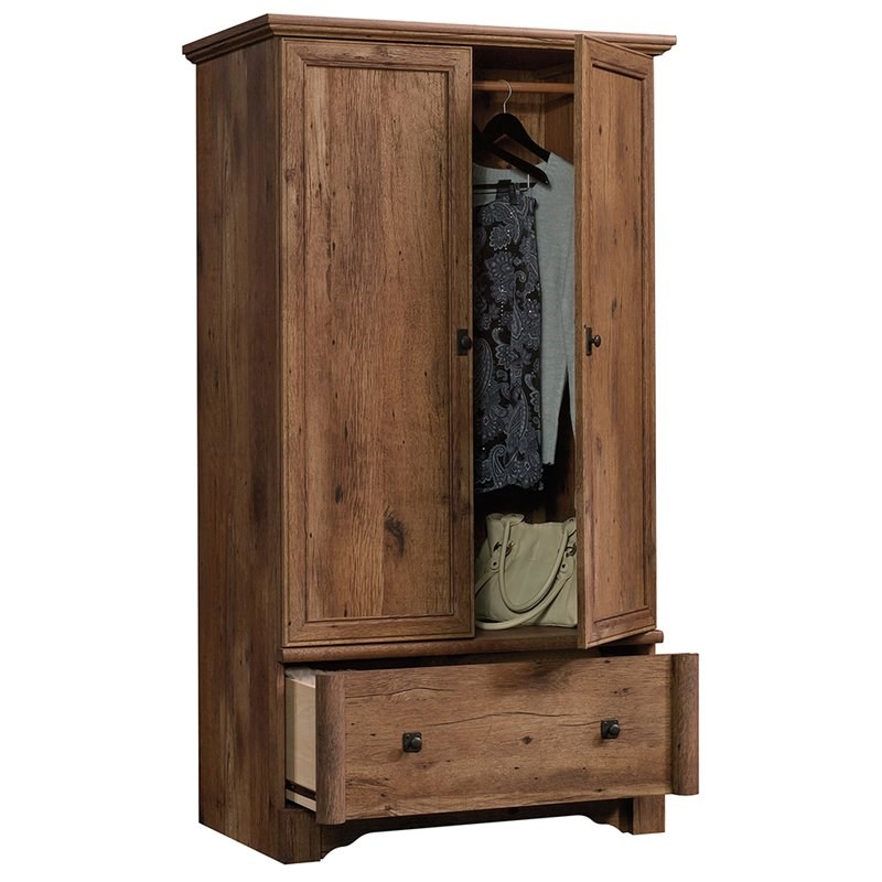 Sauder Palladia Contemporary Wood Bedroom Armoire with Garment Rod - Vintage Oak