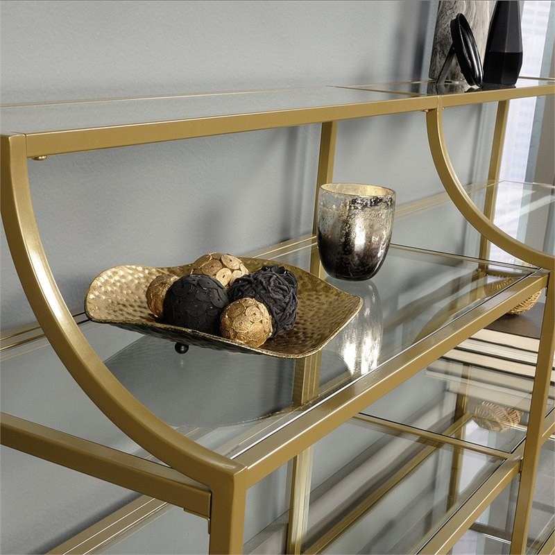 Sauder International Lux Glass Top Console Table in Satin Gold
