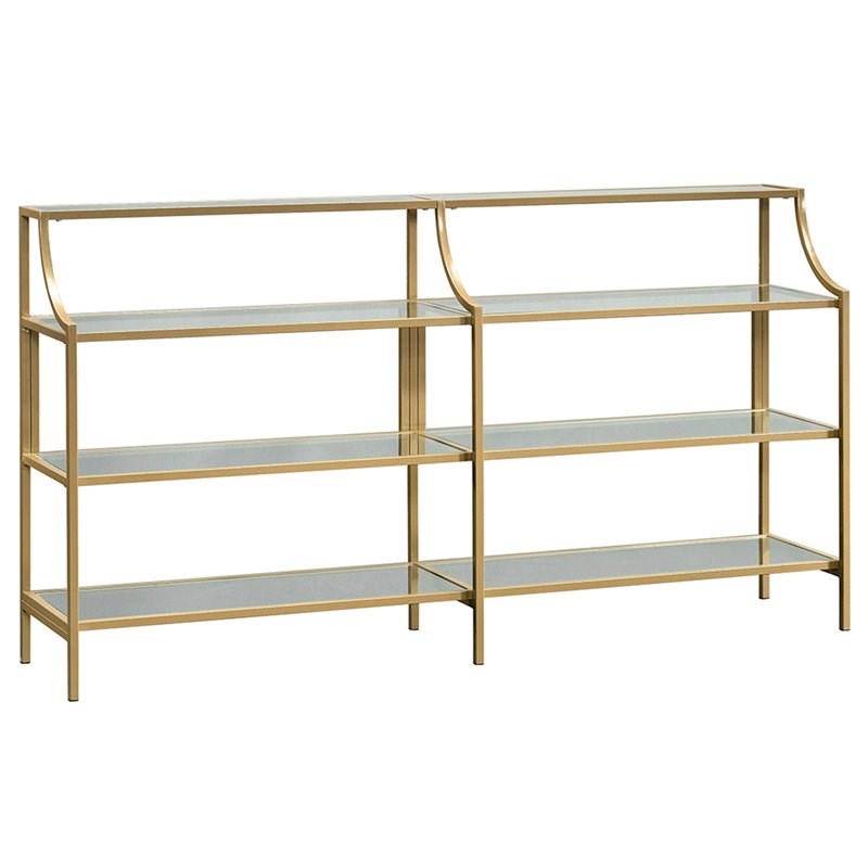 Sauder International Lux Glass Top Console Table in Satin Gold