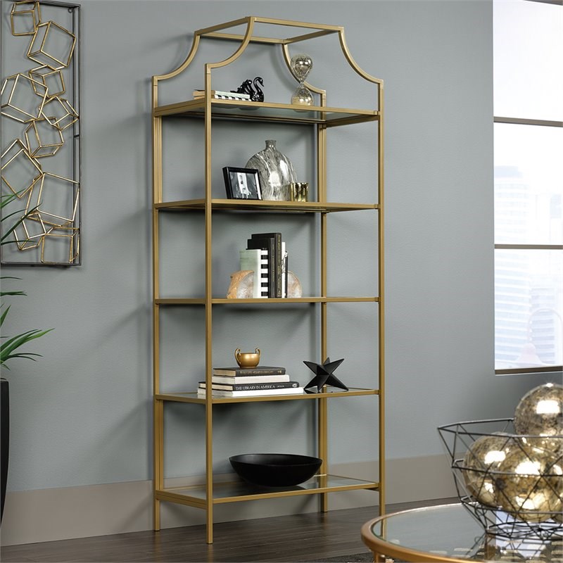 Sauder International Lux 5 Shelf Bookcase in Satin Gold