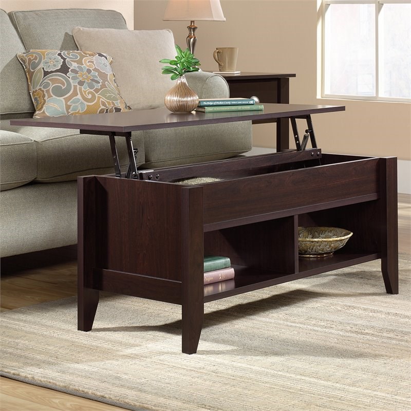 Sauder Shoal Creek Lift Top Coffee Table in Jamocha Wood | Homesquare