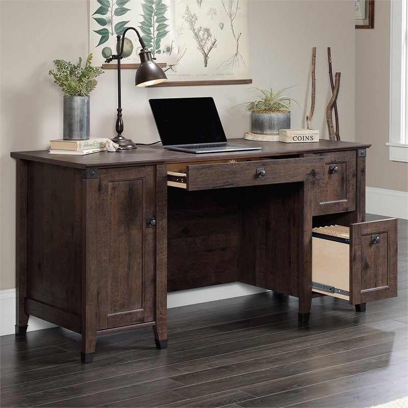 Sauder Carson Forge Computer Desk in Coffee Oak | Homesquare