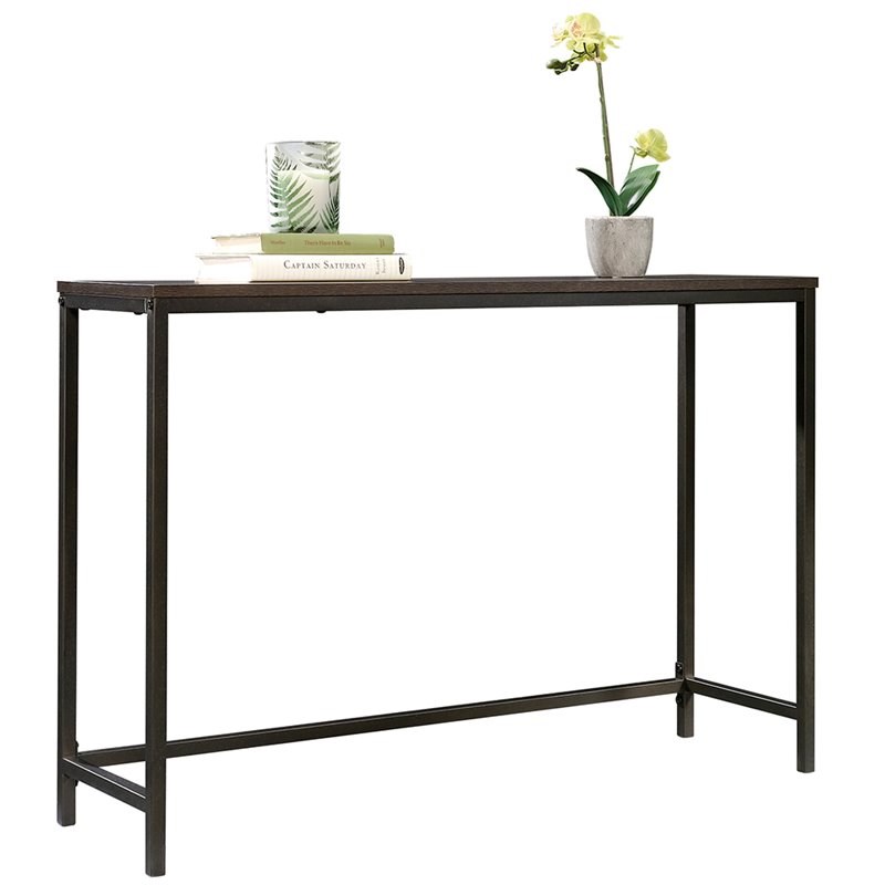 Sauder North Avenue Narrow Metal Frame Console Table in Smoked Oak