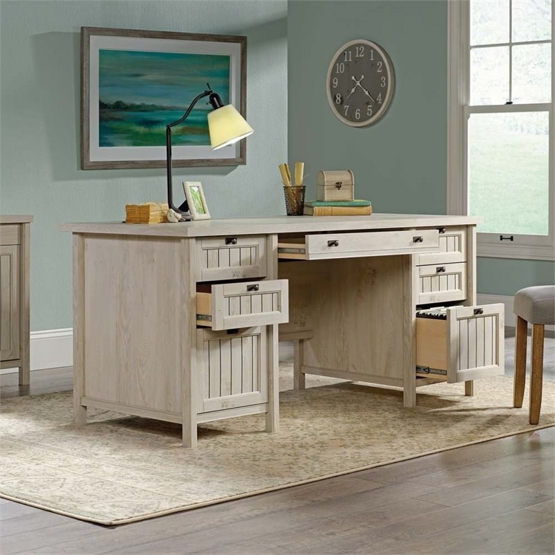Sauder 2 Piece Executive Desk and Lateral File Set in Chalked Chestnut