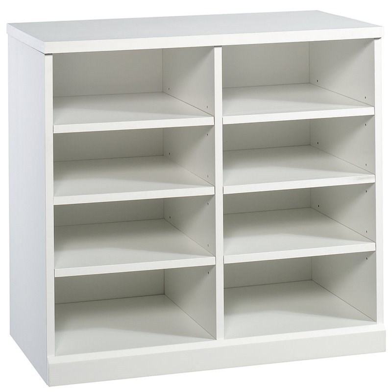 sauder craft pro 8 cubby open storage with hutch in white