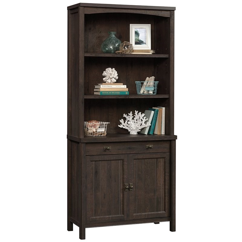 Sauder Costa 3 Shelf Library Bookcase in Coffee Oak | Homesquare