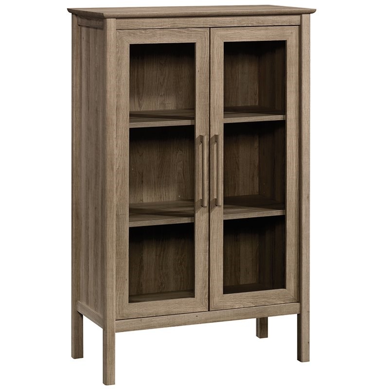 Sauder Anda Norr Engineered Wood and Tempered Glass Curio Cabinet in Sky Oak