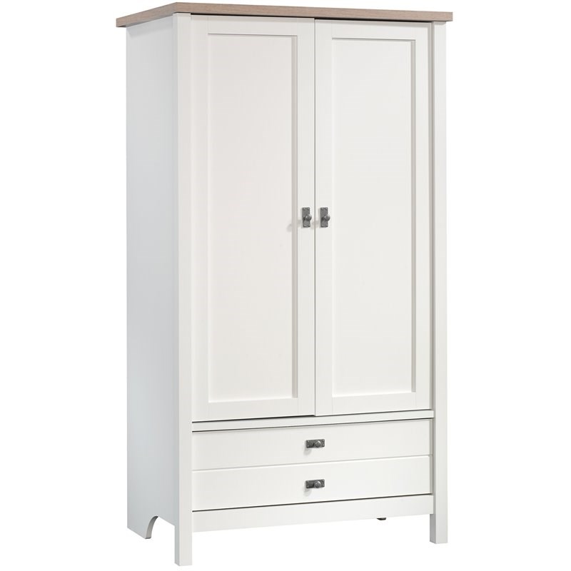 Sauder Cottage Road Armoire in Soft White and Lintel Oak