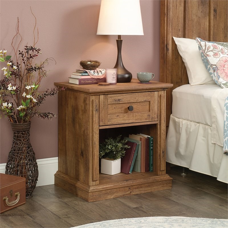 sauder new grange 1 drawer nightstand in vintage oak 423703