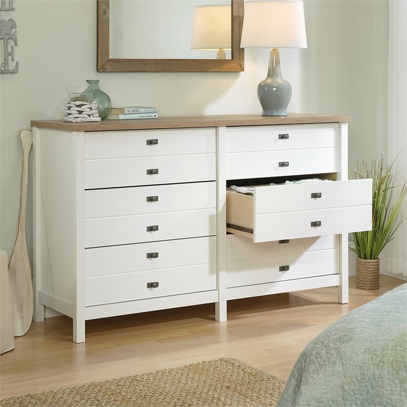 sauder cottage road 6 drawer double dresser in soft white 424000