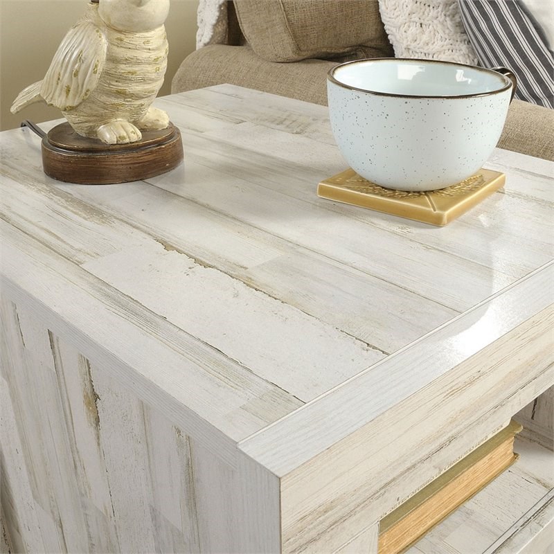 Sauder Dakota Pass Engineered Wood End Table in White Plank