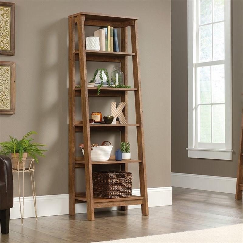 sauder trestle 5 shelf bookcase in vintage oak 424121