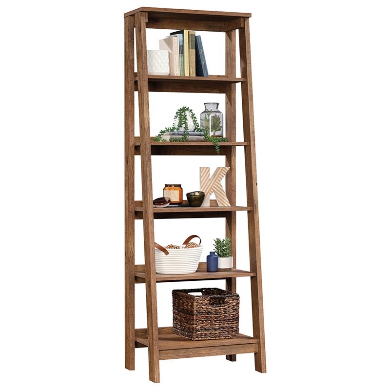 sauder trestle 5 shelf bookcase in vintage oak 424121