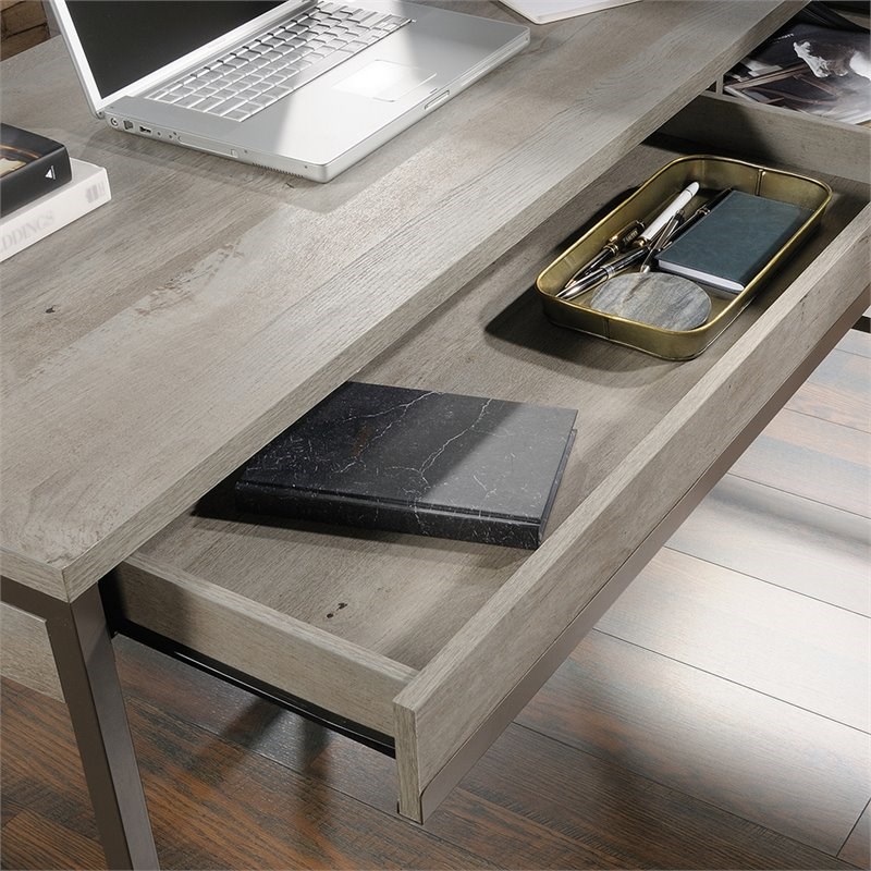 sauder manhattan gate l shaped writing desk in mystic oak and brown