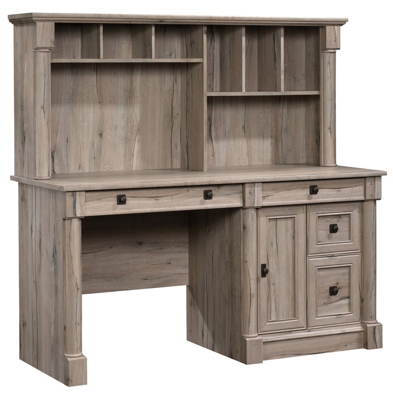 sauder palladia contemporary wood computer desk with hutch in split oak