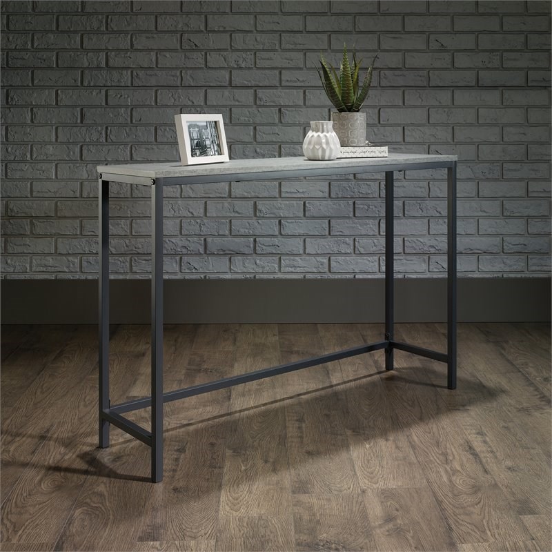 sauder north avenue narrow metal frame console table in faux concrete