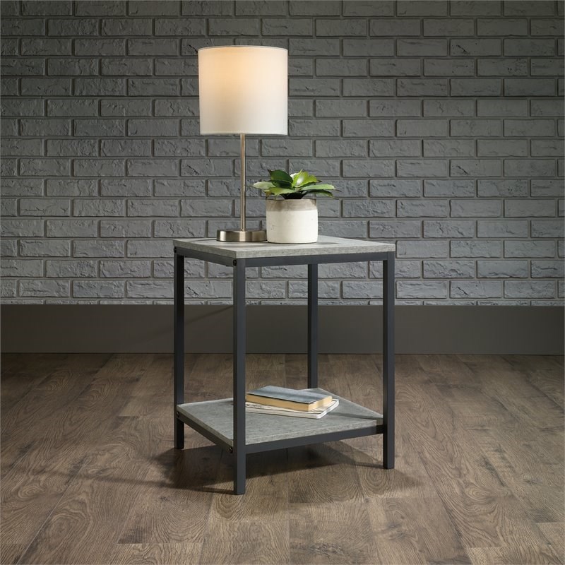 Sauder North Avenue Modern Metal End Table in Faux Concrete and Black Homesquare