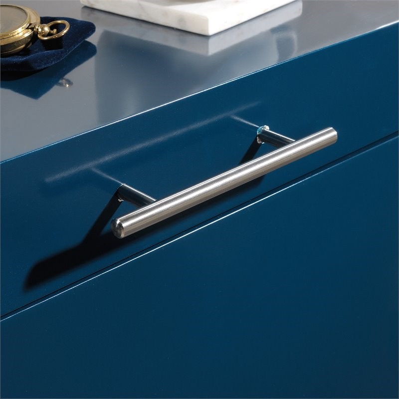 Sauder Vista Key Modern Wood End Table with Storage in Navy Blue