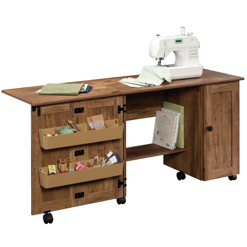 Sauder Contemporary Wood Sewing Craft Cart in Vintage Oak Homesquare