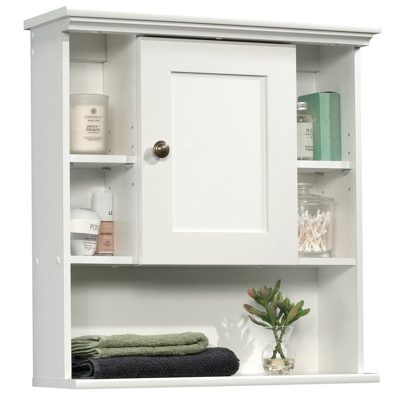 Sauder Storage Utility Peppercorn Wall Mount Medicine Wood Cabinet In Soft White 426146