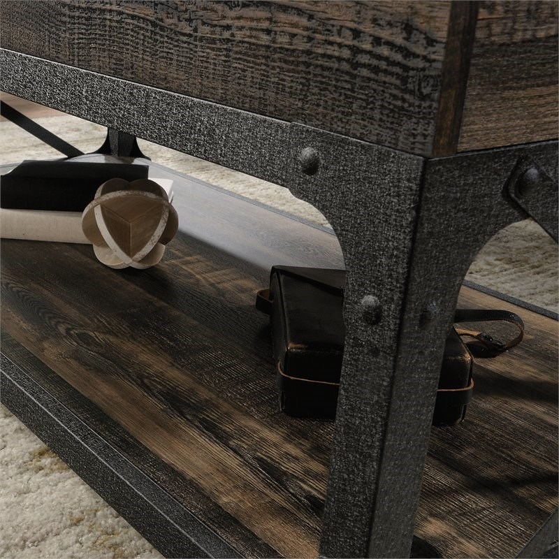 Sauder Steel River Wood and Metal LiftTop Coffee Table in Carbon Oak