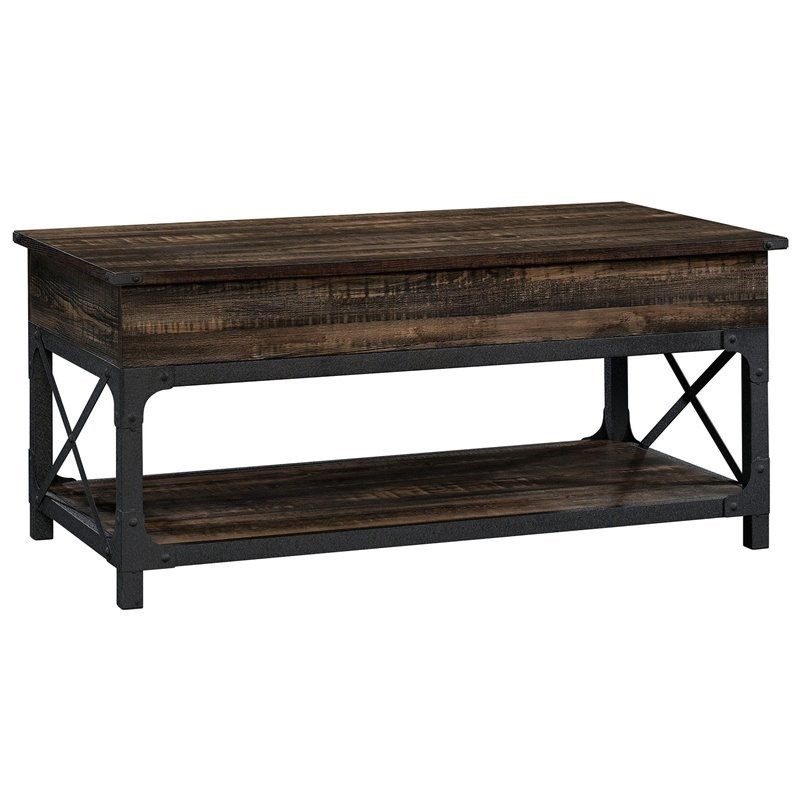 Sauder Steel River Wood and Metal Lift-Top Coffee Table in Carbon Oak/Black