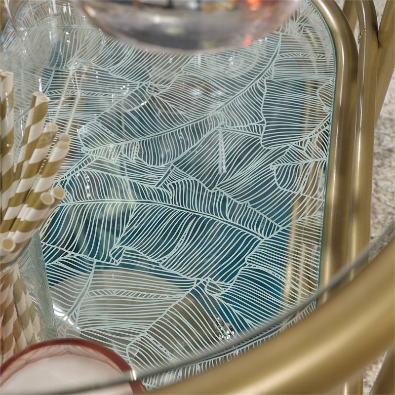 Sauder Coral Cape Modern 3-Shelf Glass and Metal Bar Cart in Satin Gold