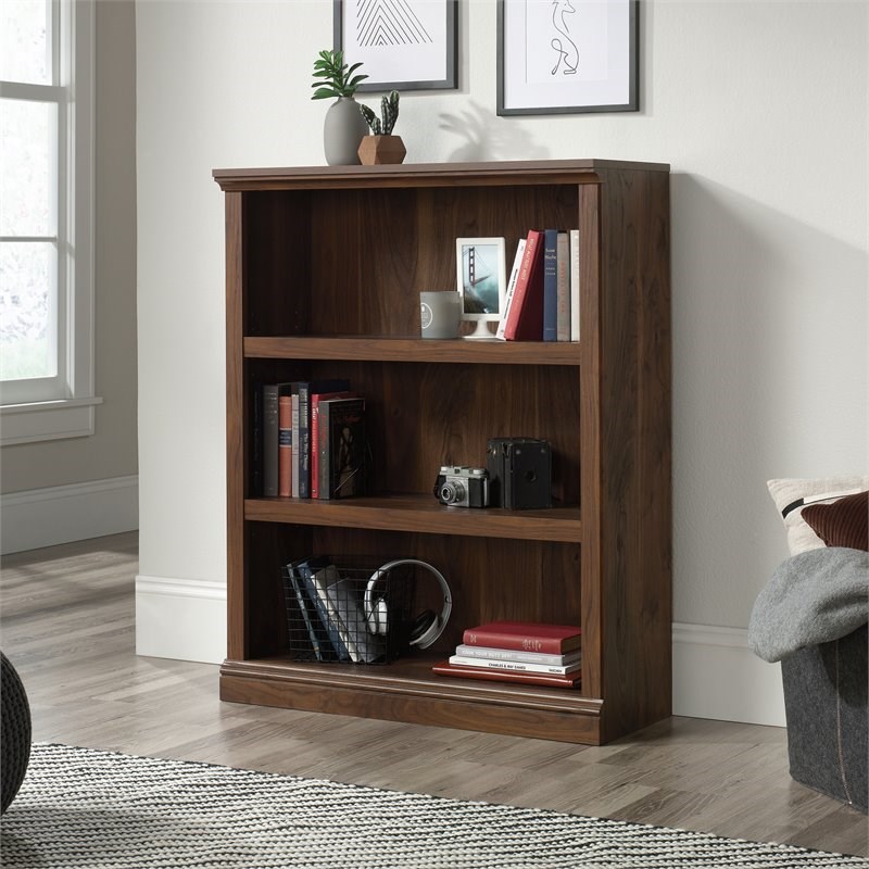 Sauder Misc Storage Contemporary 3Shelf Wood Bookcase in Grand Walnut